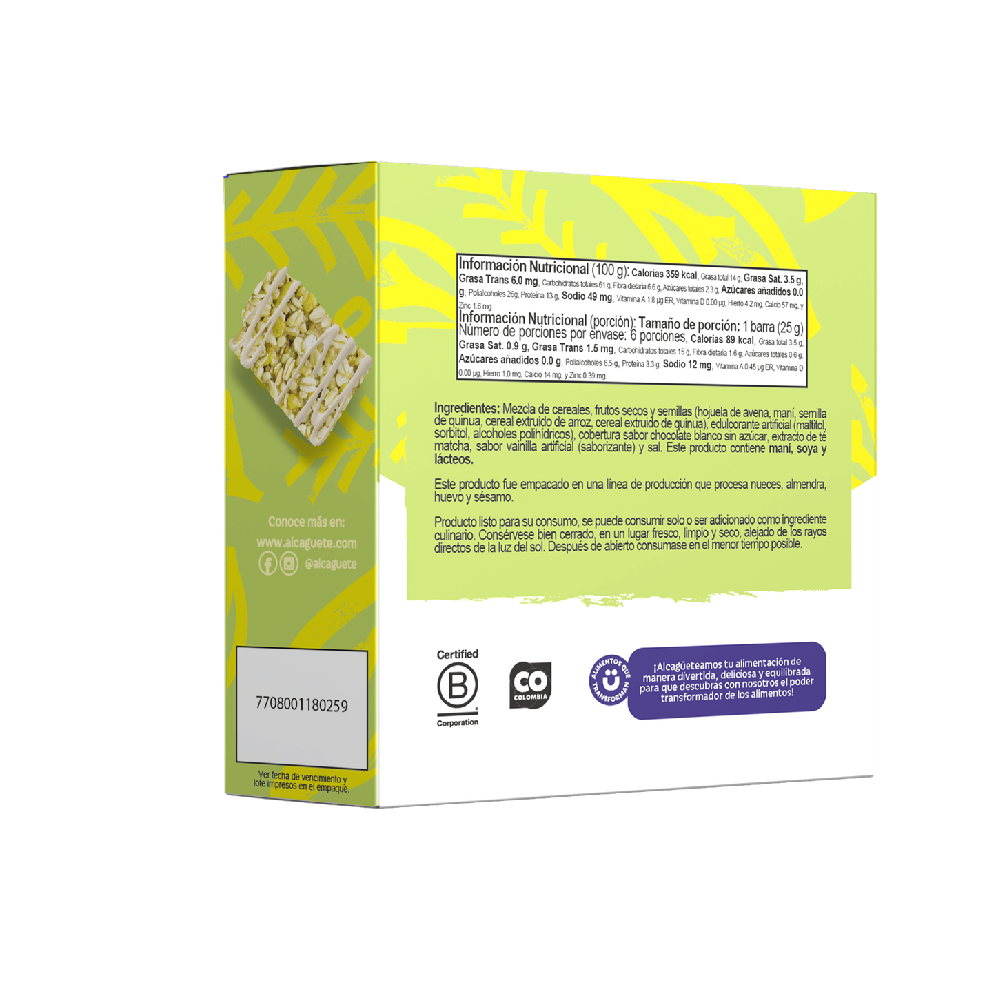 6 Pack barras de cereal sabor Té Matcha